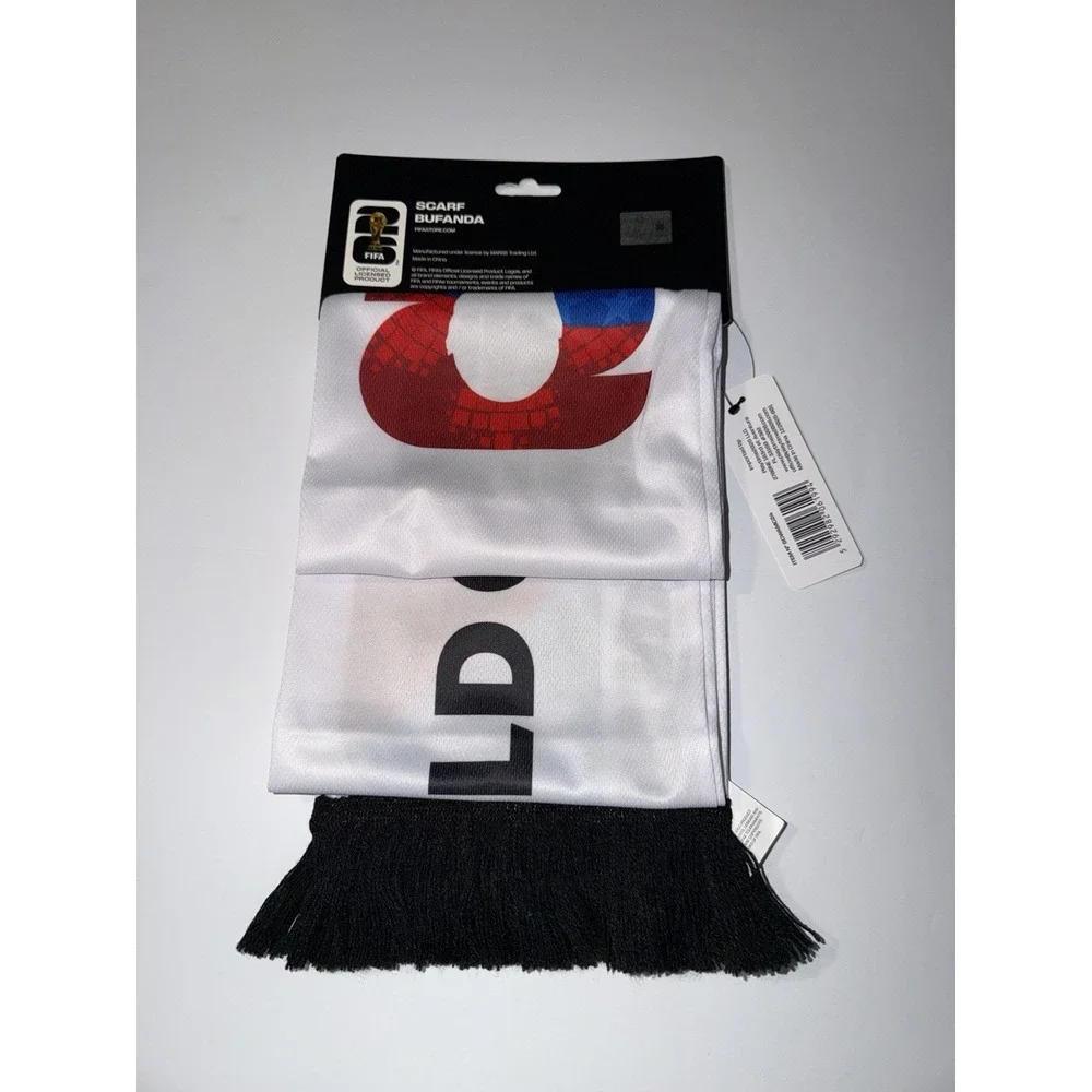 FIFA World Cup 2026 Scarf White Black Fringe CAN MEX USA Soccer Memorabilia NWT